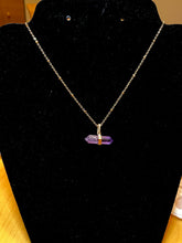 Load image into Gallery viewer, 26&quot; long gold plated chain with small purple stone