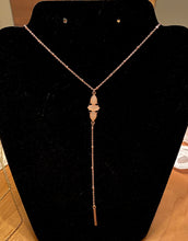 Load image into Gallery viewer, 20&quot; long gold plated chain with light pink triple stone pendant
