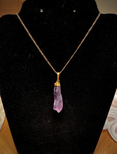 18" gold plated chain with purple long stone pendant