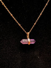 Load image into Gallery viewer, 26&quot; long gold plated chain with small purple stone